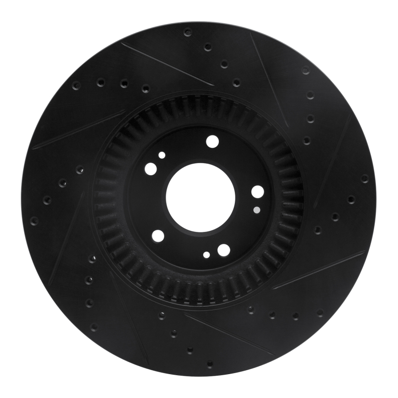 Hyundai Genesis Brake Rotor (1) - Front Left - R1 Concepts - Drilled & Slotted - Black - `09-`14